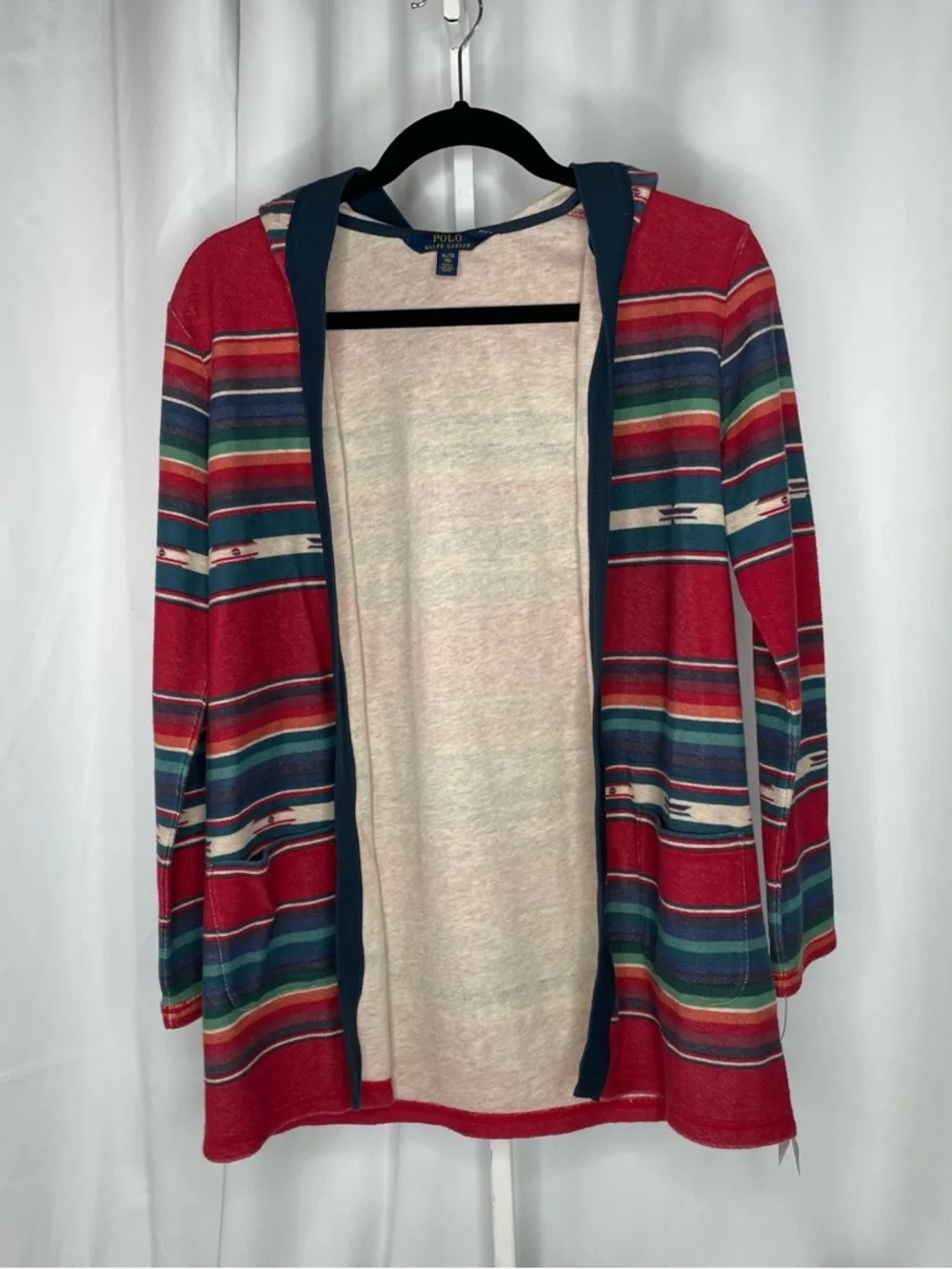 Polo Ralph Lauren Southwestern Striped Hooded Cardigan‎ XL Boho Aztec Open Front
